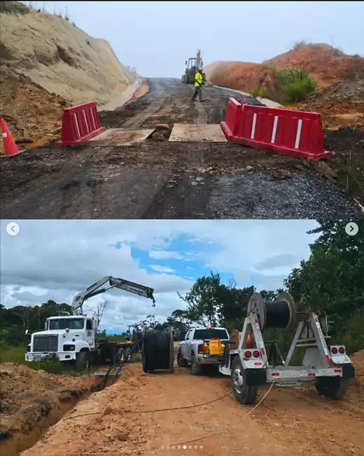 Vista de acceso de obra entre taludes
